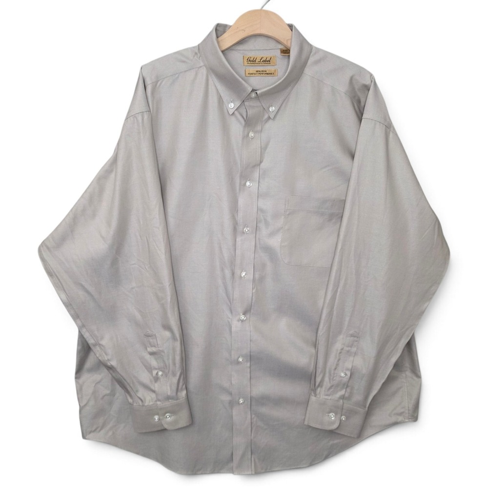 Roundtree & Yorke Gold Label Dress Shirt Mens 2XB Gray Non Iron Button Down